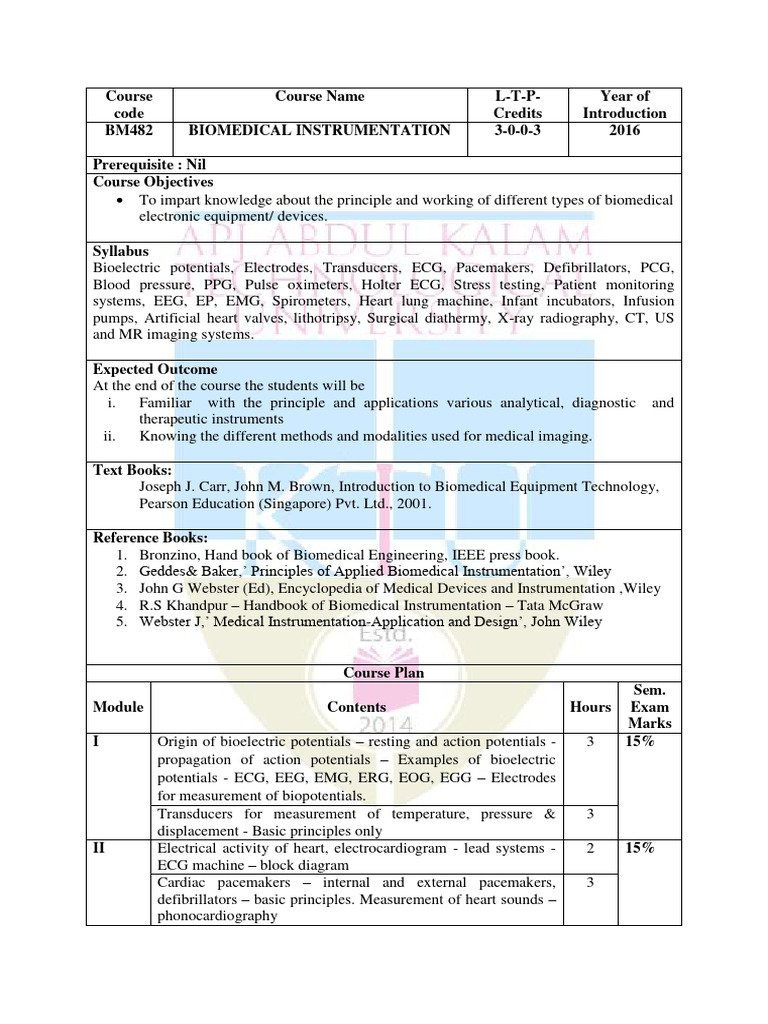 BM482 Biomedical Instrumentation | PDF | Heart | Electrocardiography