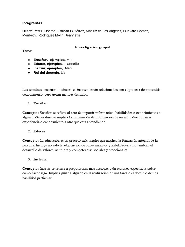 Educar, Enseñar e Instruir: Roles Docentes | PDF | Enseñando | Maestros