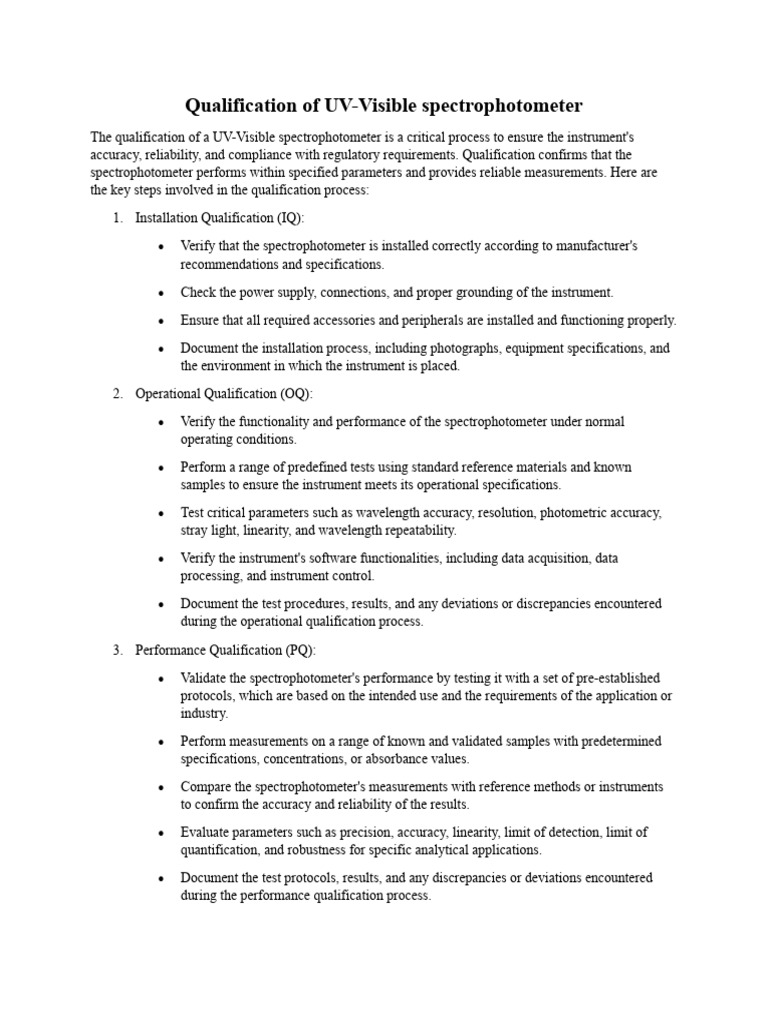 Qualification of UV Visible Spectrophotometer | Download Free PDF ...