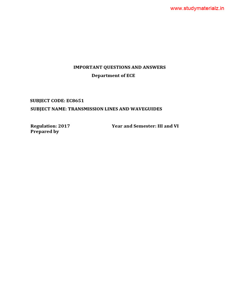 EC8651 Transmission Lines Syllabus | PDF | Transmission Line | Waves