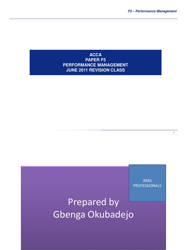 Acca Paper F5 Performance Management June 2011 Revision Class | PDF ...