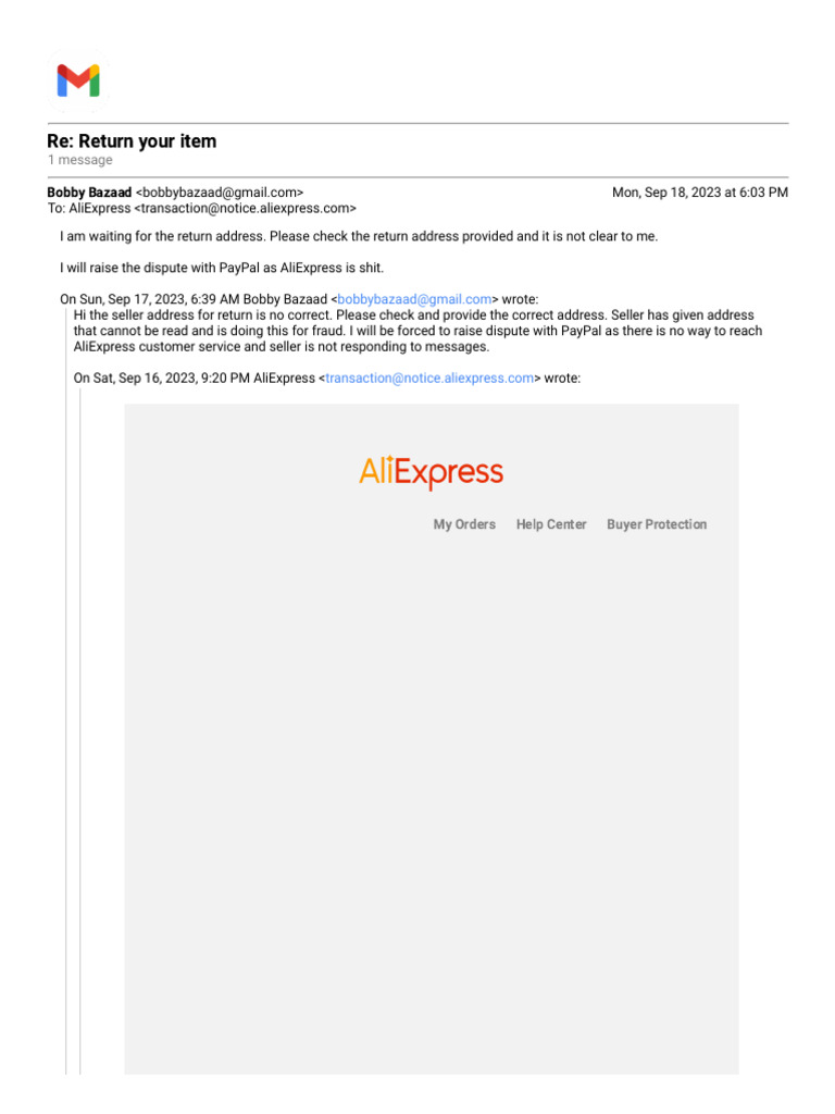 AliExpress Return Address Dispute | PDF | Pay Pal
