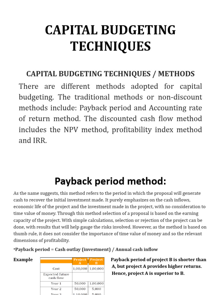Capital Budgeting Techniques Explained | PDF | Capital Budgeting | Net ...