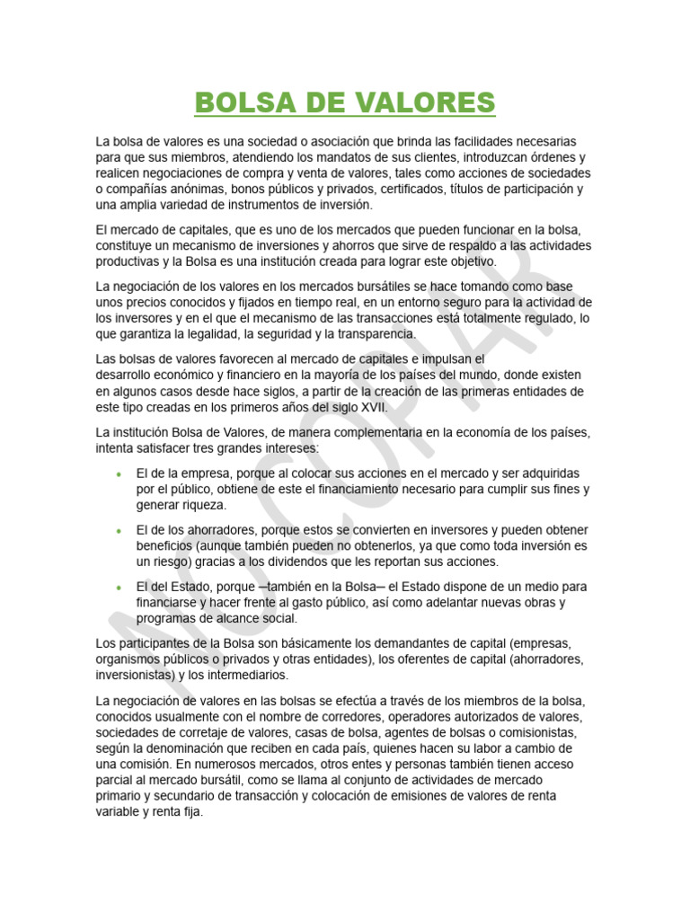 Historia y Funciones de la Bolsa de Valores | PDF | Nasdaq | Bolsa