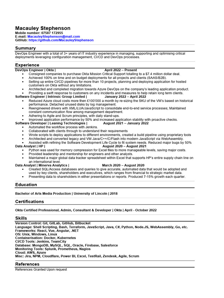 CV Fullstack Developer - Tomagandhi Consulting LTD | PDF | Computer ...