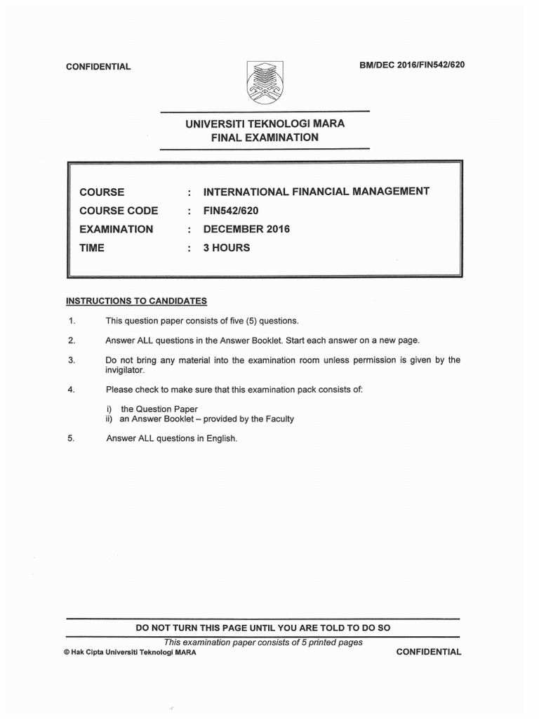 2016 Dec - Session 1 - Degree - Fin542 - 620 | PDF
