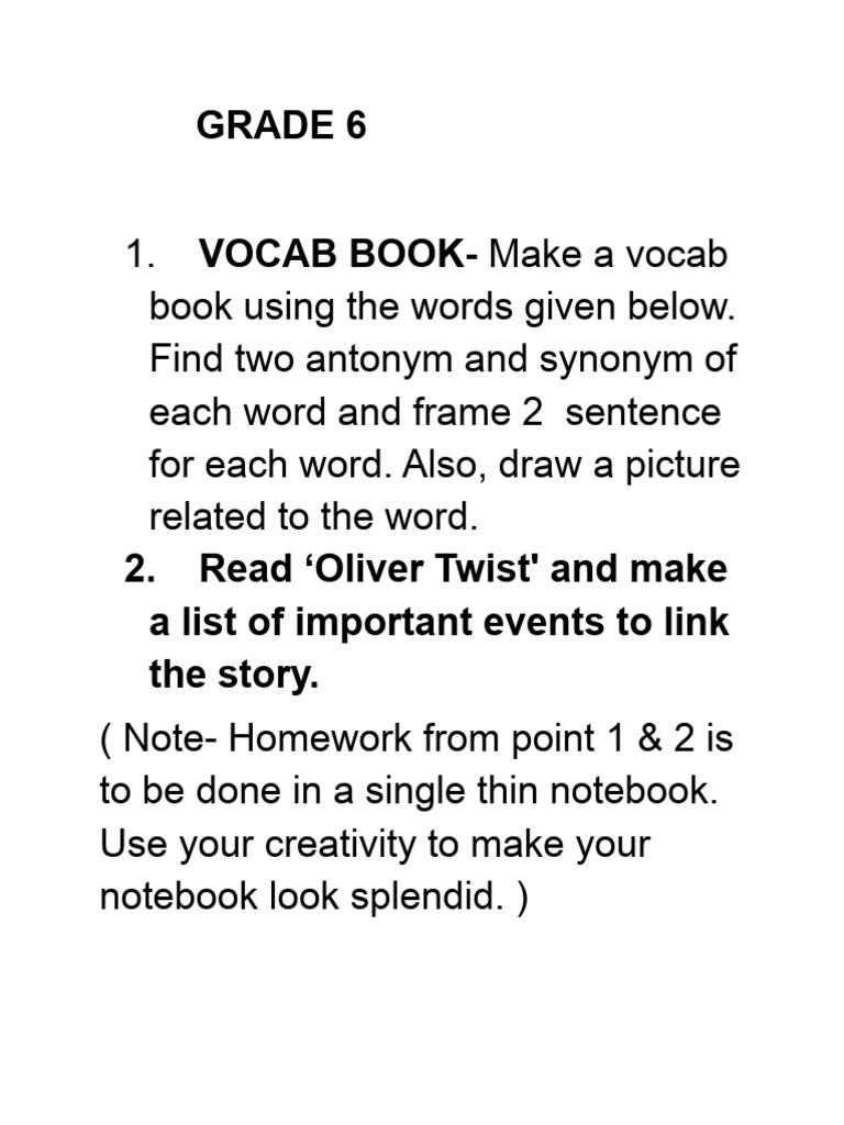 Grade 6-8 Homework Assignments Guide | PDF | Linguistics