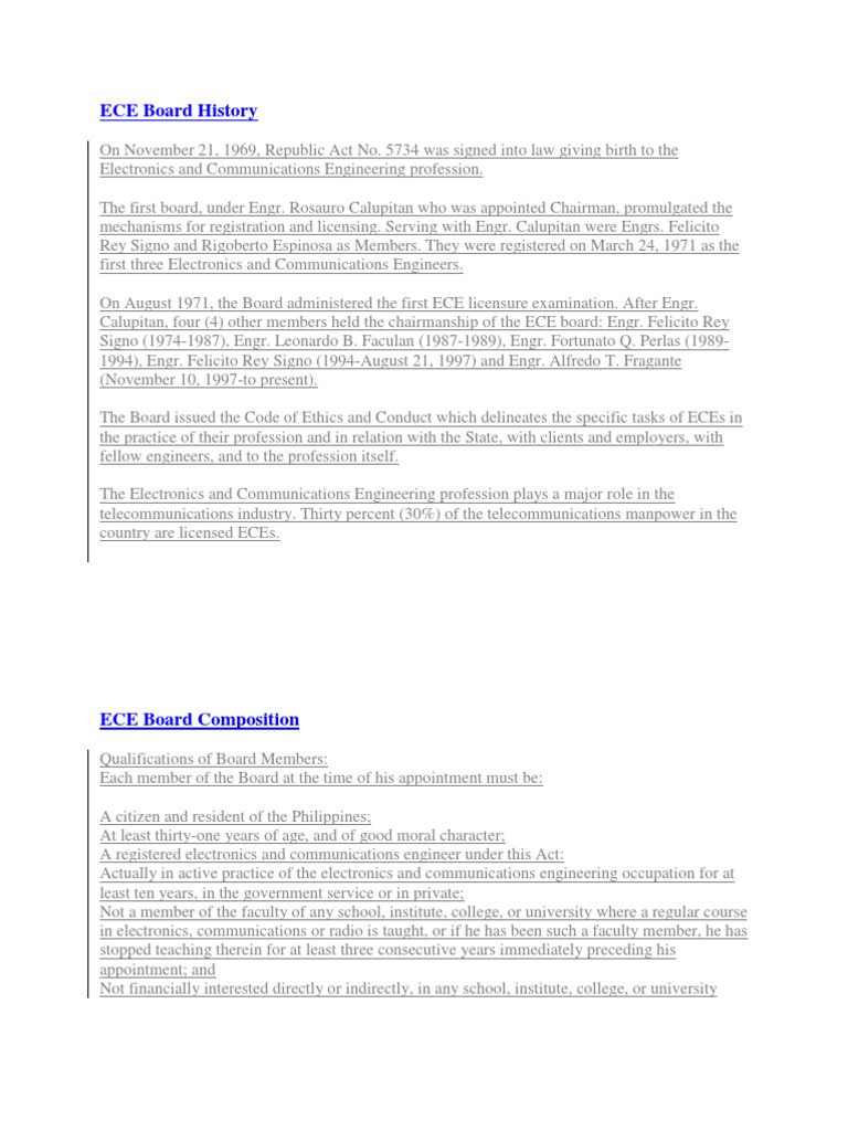ECE Board History | PDF | Engineer | Profession