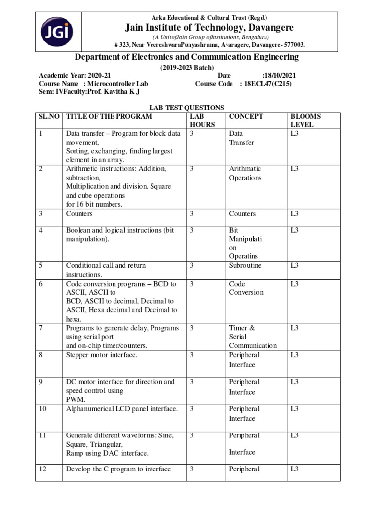 Microcontroller Lab Test Questions 2021 | PDF | Binary Coded Decimal ...