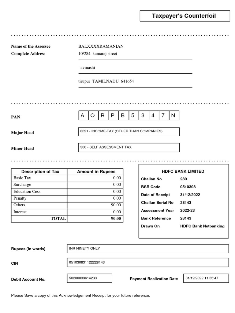 A O R P B 5 3 4 7 N: Taxpayer's Counterfoil | PDF