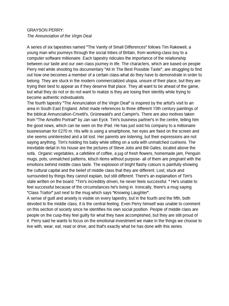 GRAYSON PERRY-The Annunciation of the Virgin Deal | PDF