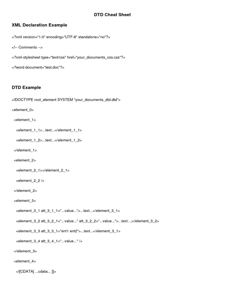 DTD and XML Cheat Sheet | PDF