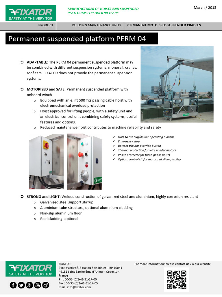 Permanent Motorised Suspended Cradle | PDF | Manufactured Goods
