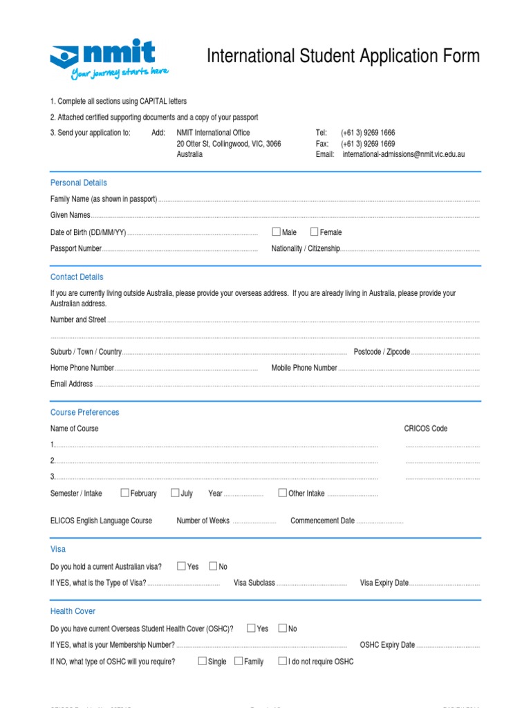 International Student Application Form: Personal Details | PDF ...