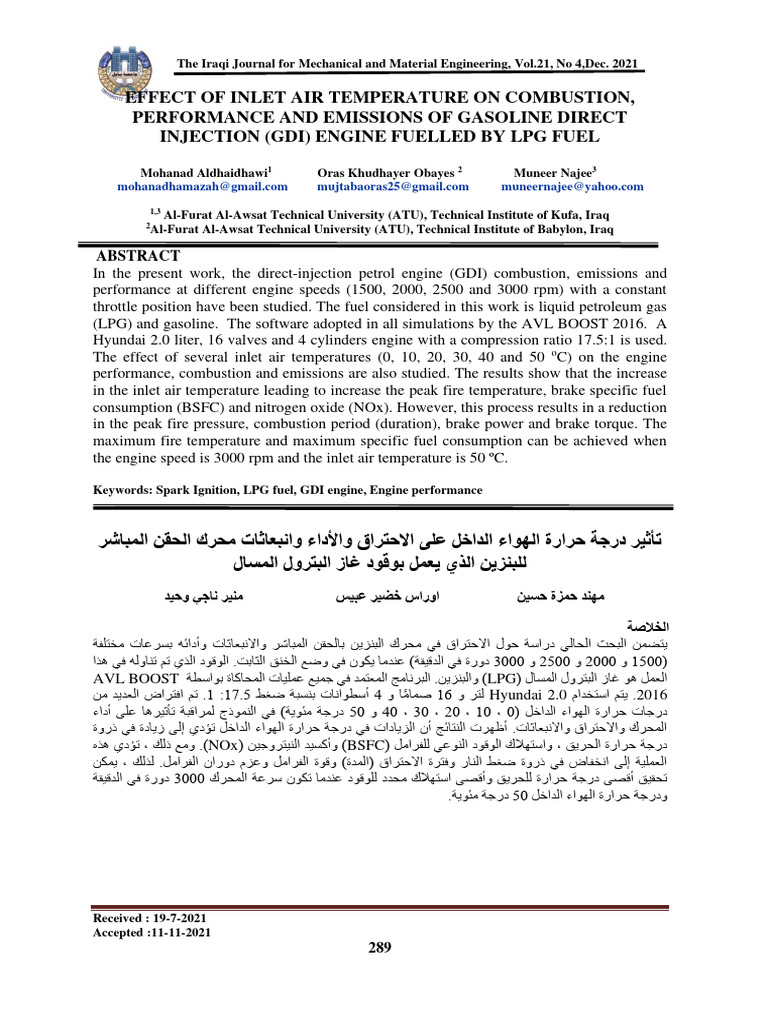 Effect of Inlet Air Temperature On Combustion, Performance and ...