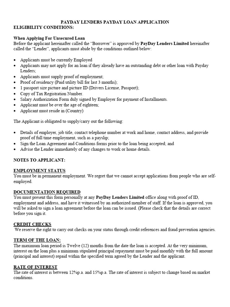 Payday Loan Application Guidelines | PDF | Loans | Payday Loan