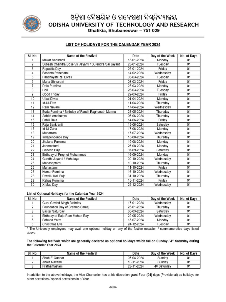 Holiday List 2024 | PDF | Holidays | Festival