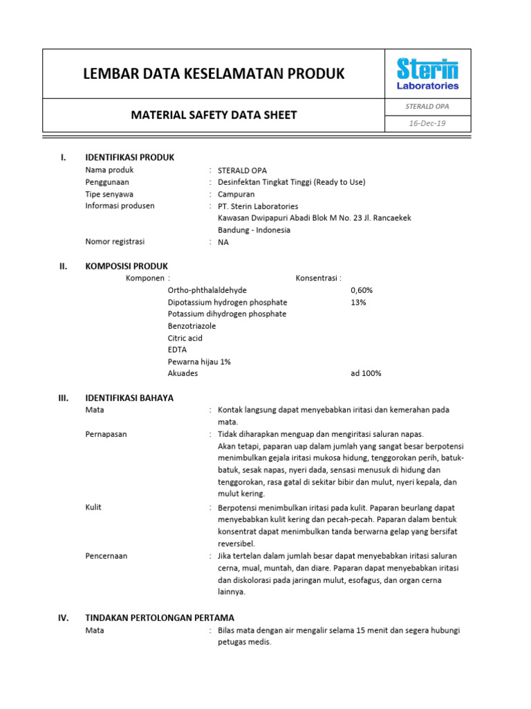 Panduan Pemakaian Sterald OPA | PDF