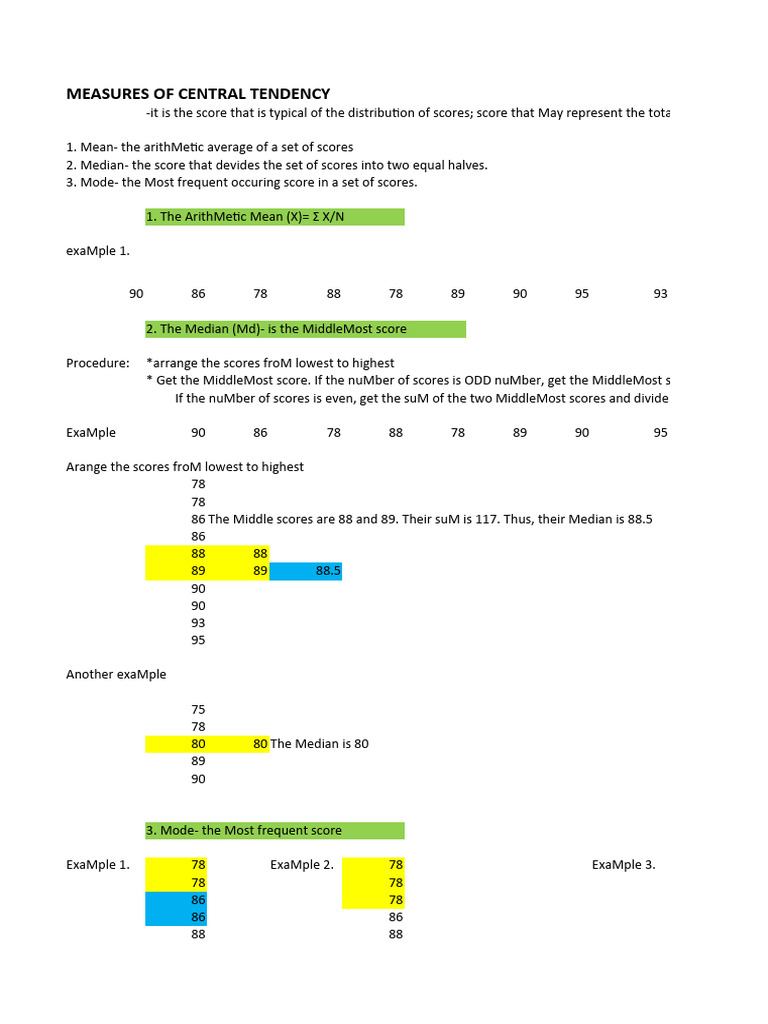 Central Tendency: Mean, Median, Mode | PDF | Mode (Statistics) | Mean