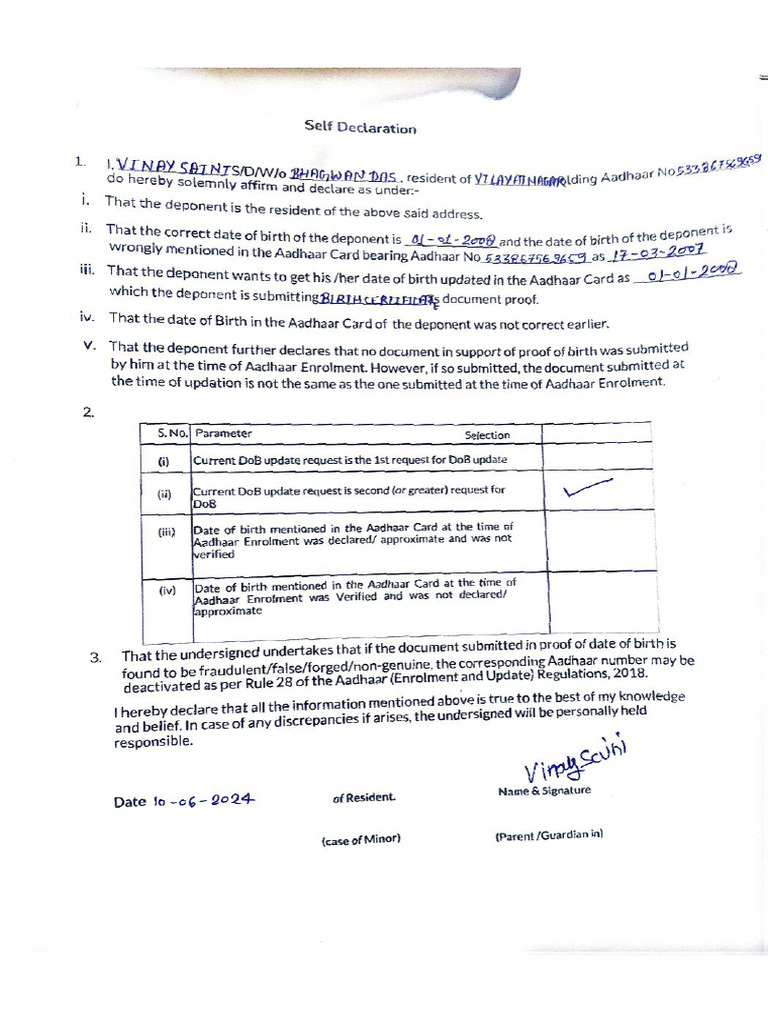 Aadhar Name And Date Of Birth Change