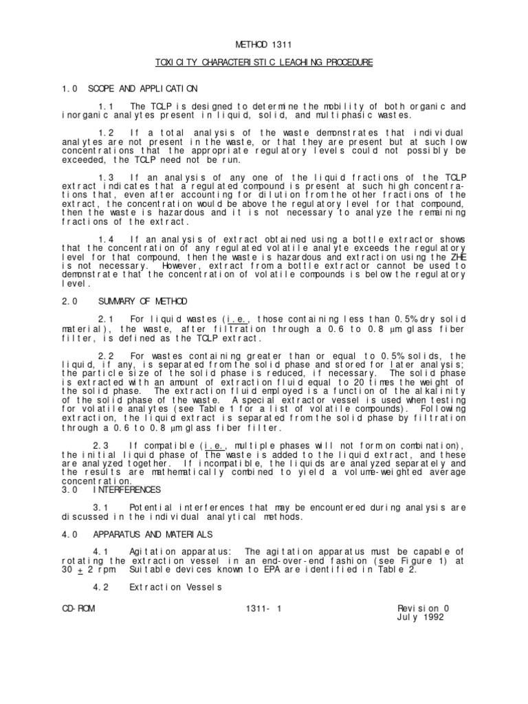 TCLP Method 1311 Overview and Procedure | PDF | Filtration | Liquids
