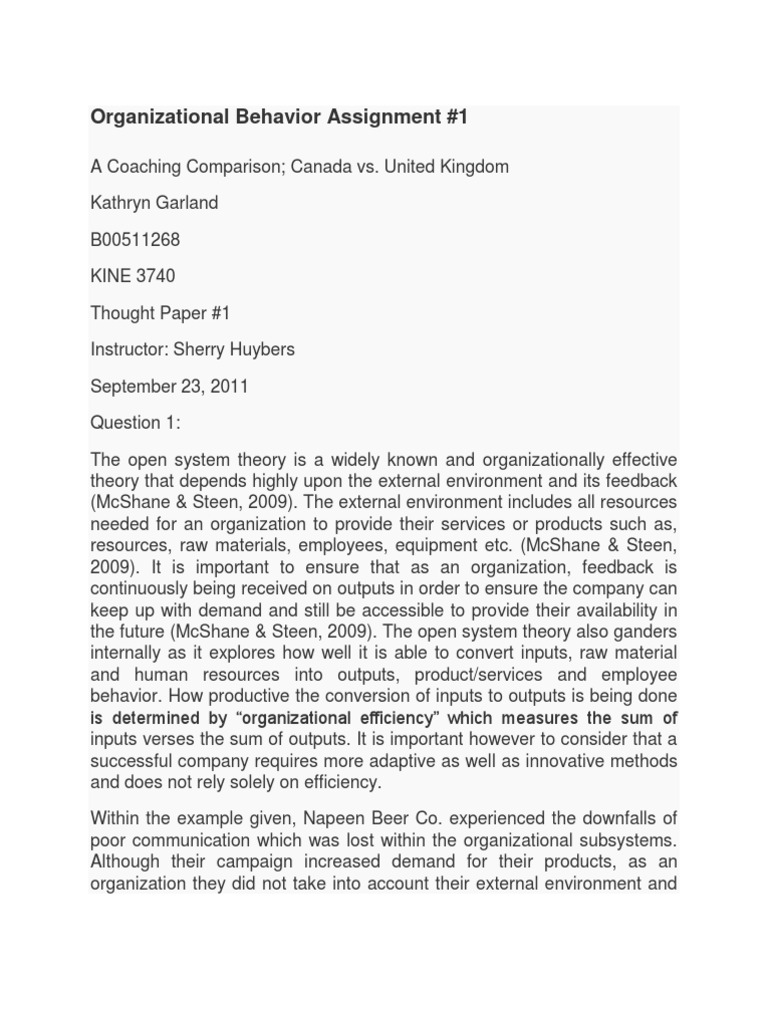 Organisational behaviour assignment example image