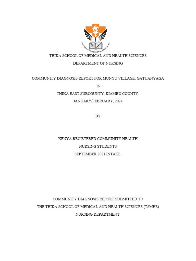 COMMUNITY DIAGNOSIS- REPORT 1 | PDF | Health Care | Physical Examination