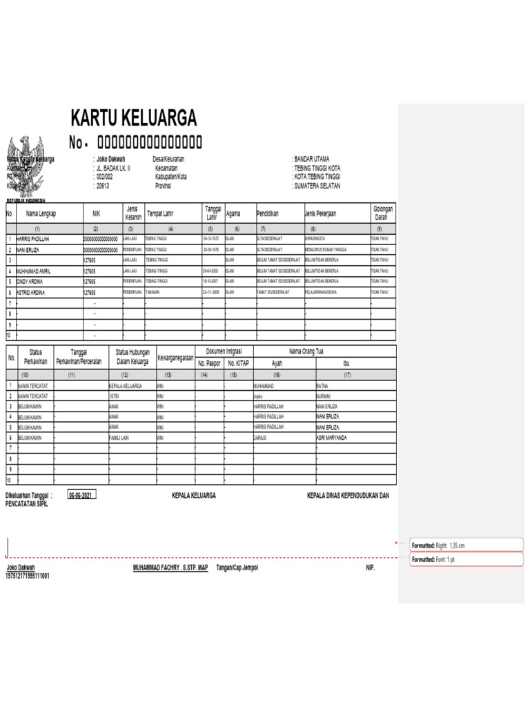 Template Kartu Keluarga Kosong | PDF