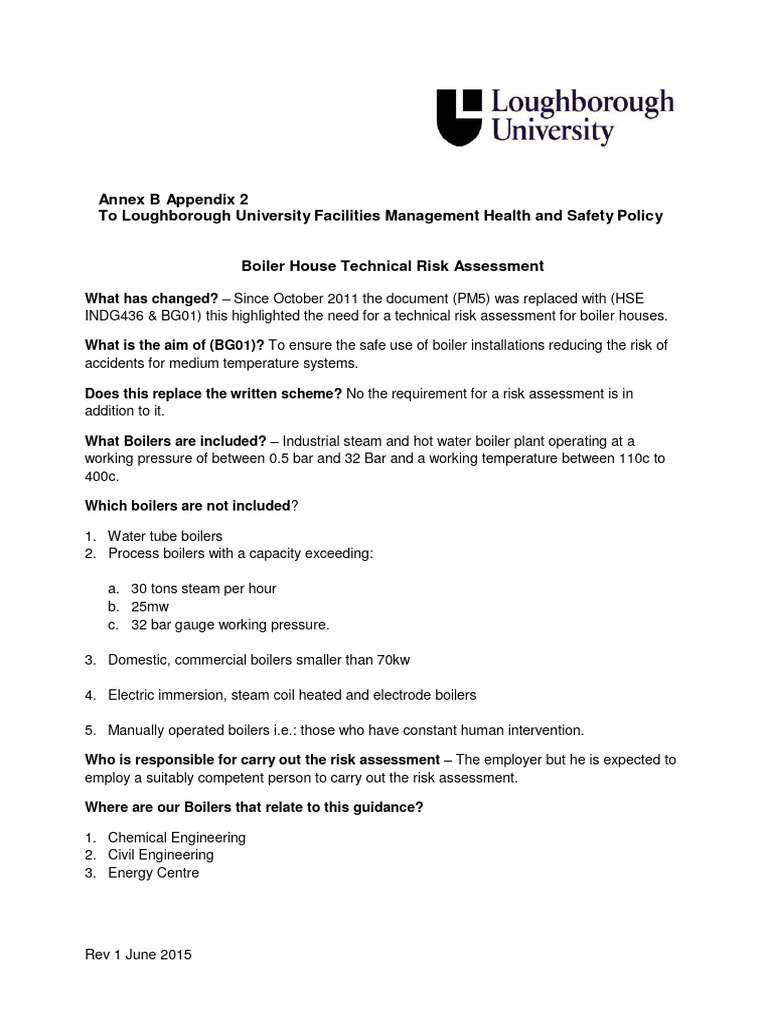 Annex B - Boiler House Technical Risk Assessment | PDF | Boiler | Water ...