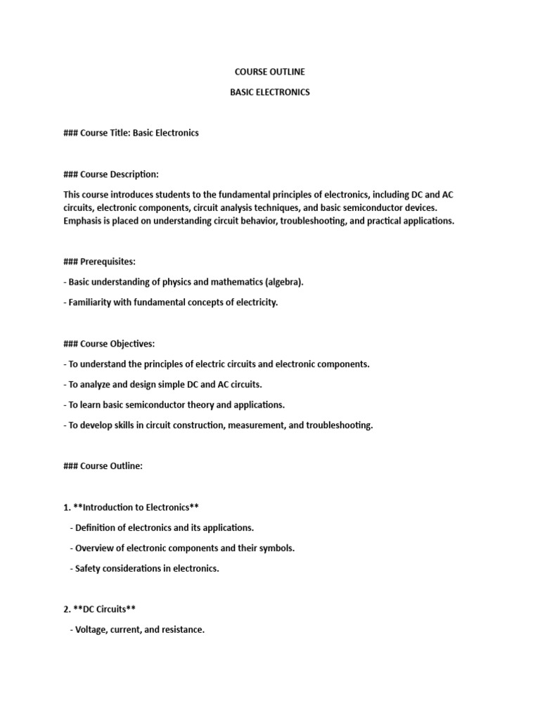 Basic Electronics Course Outline | PDF | Electrical Network ...