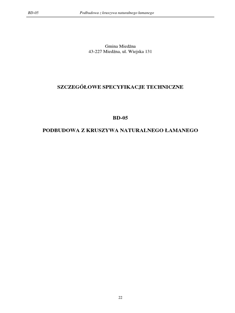 Spec. Tech. Podbudowa Z Kruszywa Naturalnego | PDF