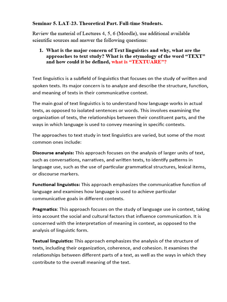 Text Linguistics: Structure and Types | PDF | Discourse | Linguistics