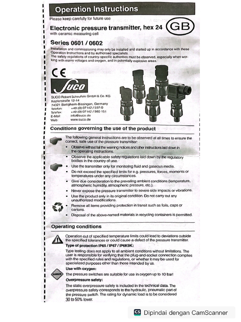 Datasheet Pressure Transducer | PDF
