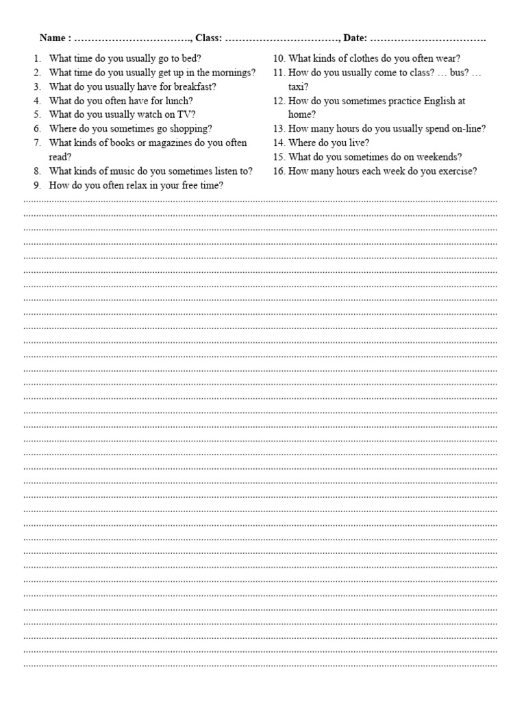 Daily Routine Questionnaire Template | PDF | Cuisine | Meal