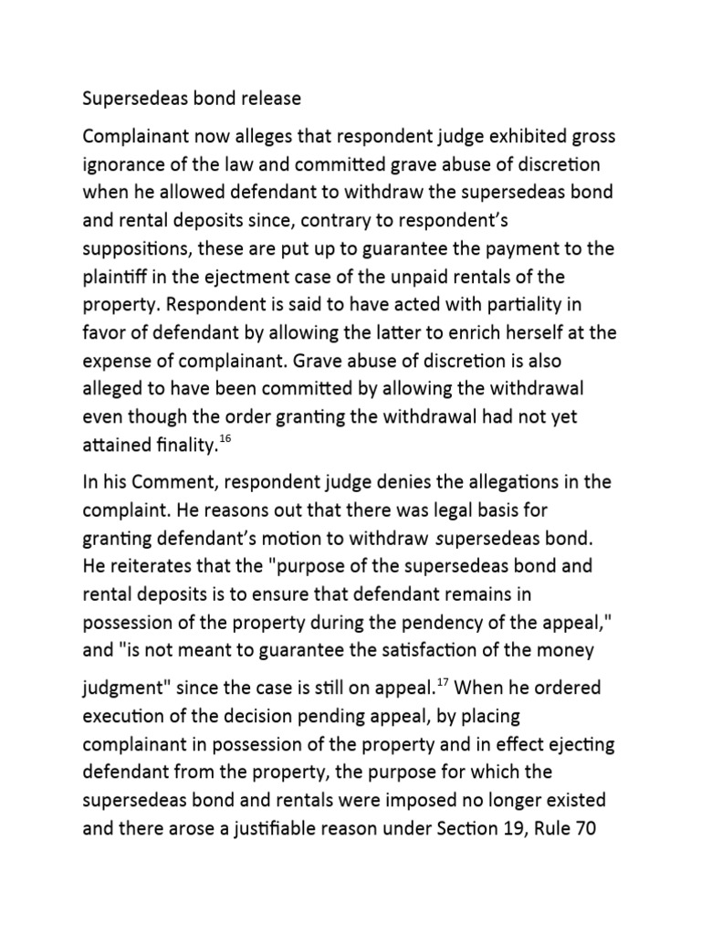 Supersedeas Bond Release PDF Supersedeas Bond Judgment (Law)