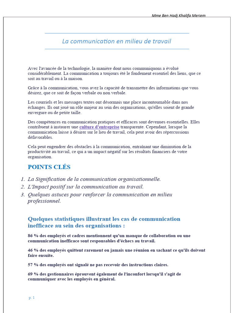 Améliorer la communication au travail | PDF | la communication ...