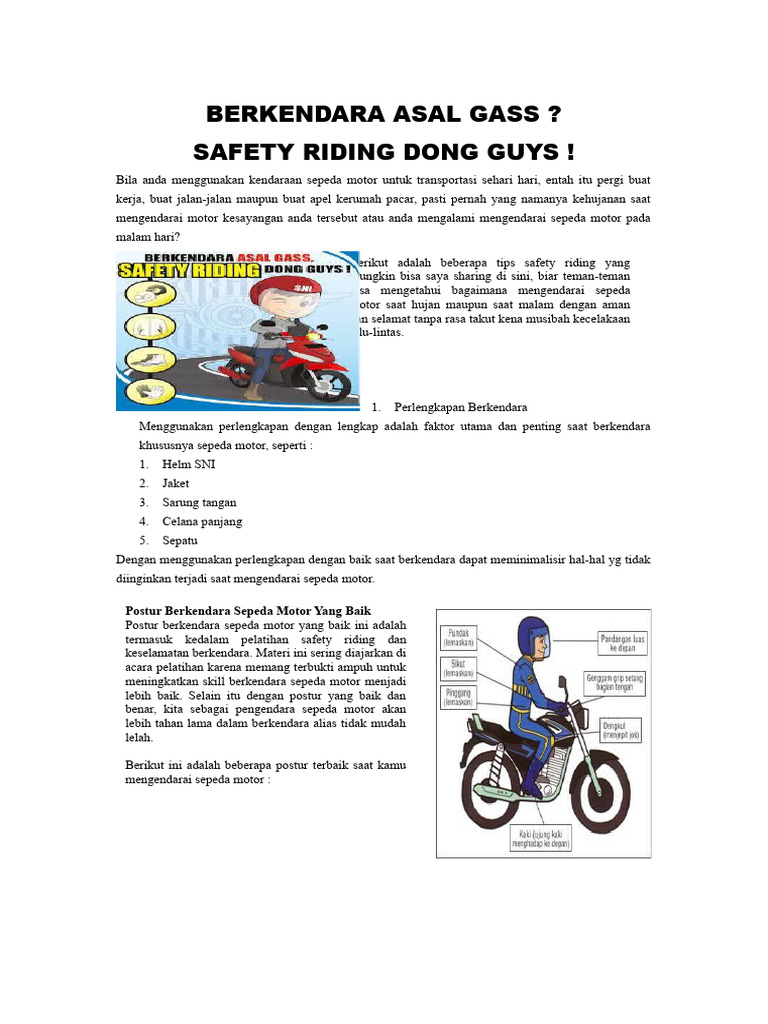 Tips dan Perlengkapan Safety Riding | PDF