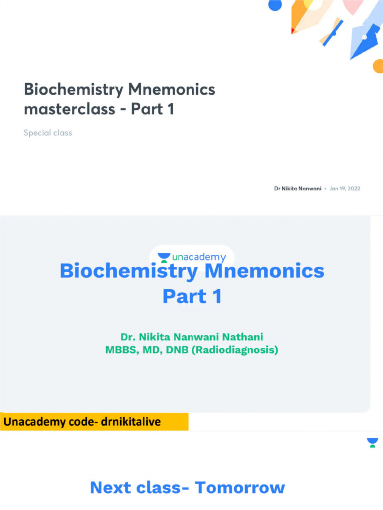 Biochemistry Mnemonics Masterclass Part 1 No Anno | PDF