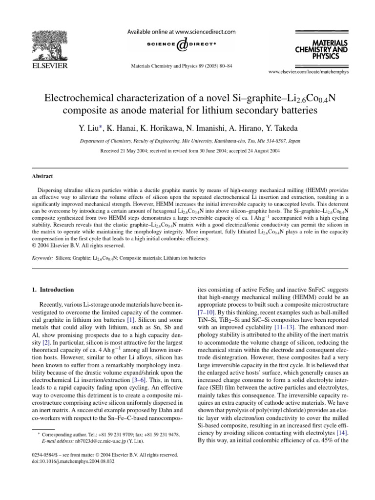 Si-Graphite-Li2.6Co0.4N Anode Study | PDF | Lithium Ion Battery | Graphite