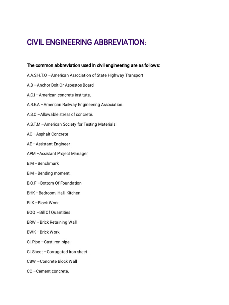 CIVIL ENGINEERING ABBREVIATIONS LIST PDF intelligence overview