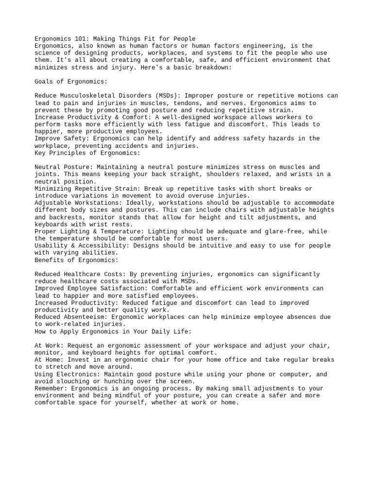 Ergonomics 101 Making Things Fit Fo Pdf Human Factors And