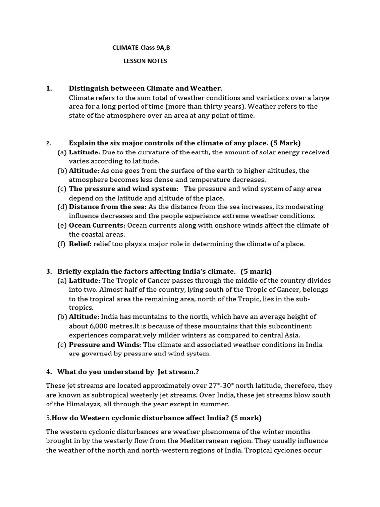 GIDB5220256 CLIMATE Notes | PDF | Monsoon | Climate
