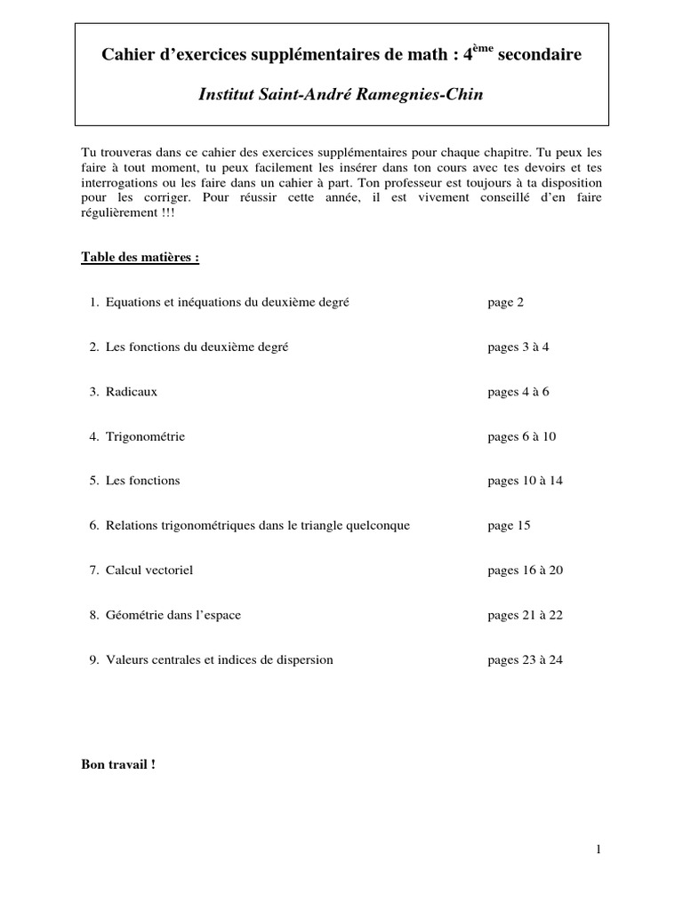 Exercices de mathématiques 4ème secondaire | PDF | Angle | Fonction ...