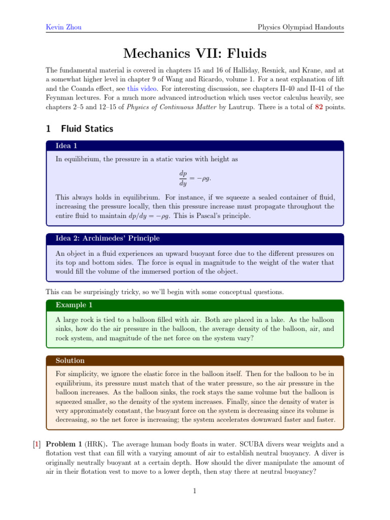 Fluid Mechanics for Physics Olympiad | PDF | Buoyancy | Force