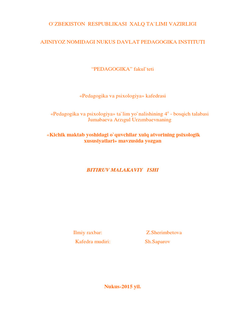 Diplom Iwi Kurs Ishi Qilamz | PDF