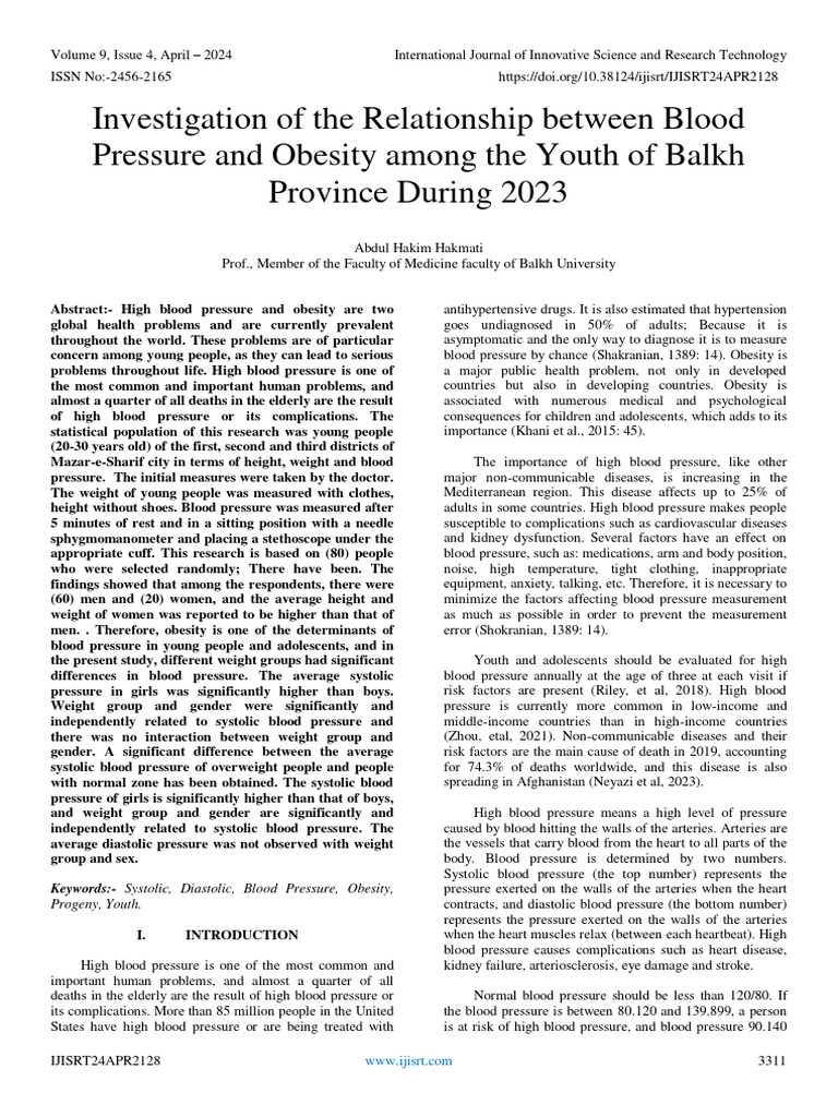 Investigation of The Relationship Between Blood Pressure and Obesity ...