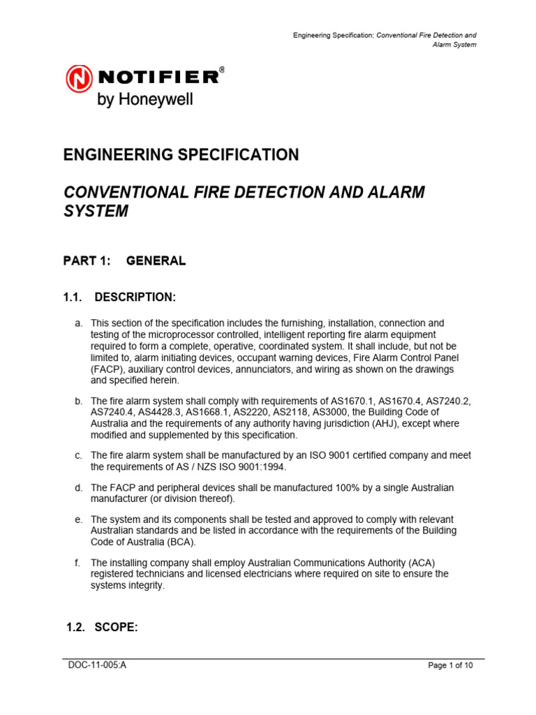 Ba fire doc 11 005 conventional facp engineering specification rev a