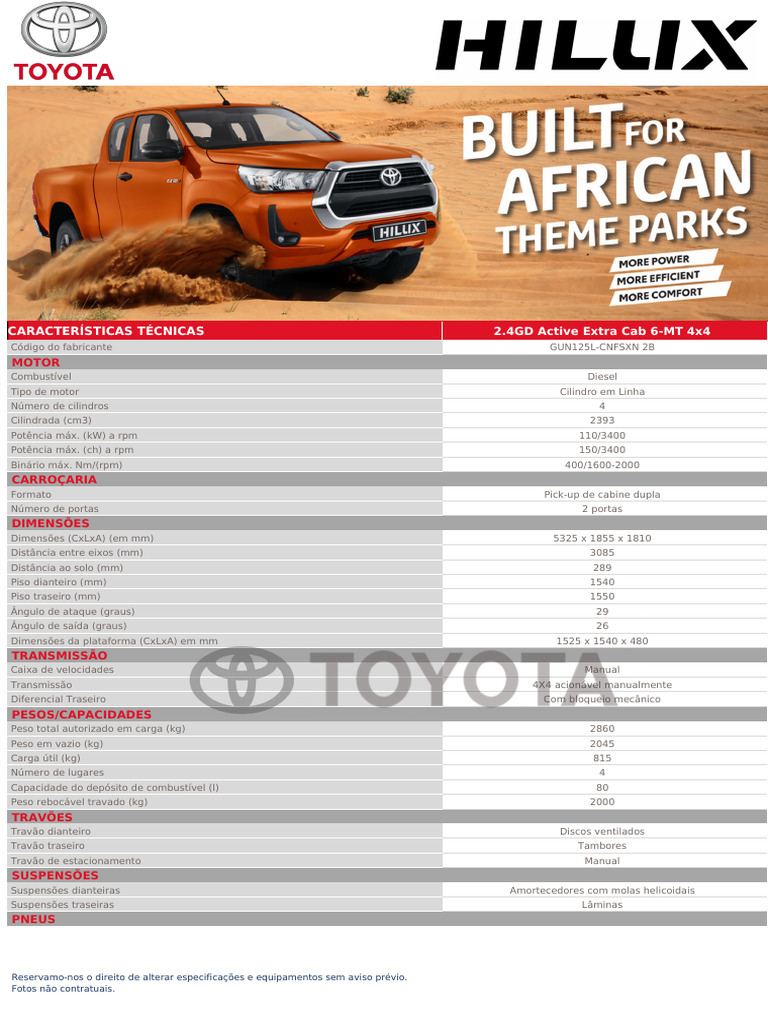 Toyota Hilux Fiche Technique