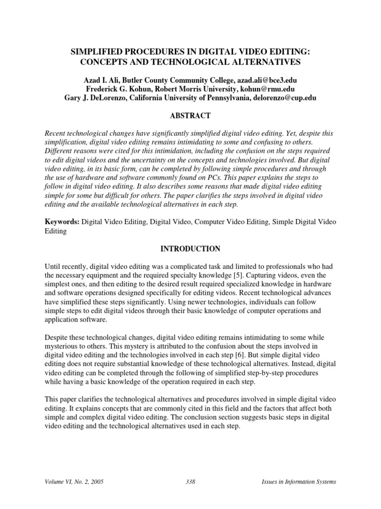 Simplified Procedures in Digital Video Editing Con | PDF | Video ...