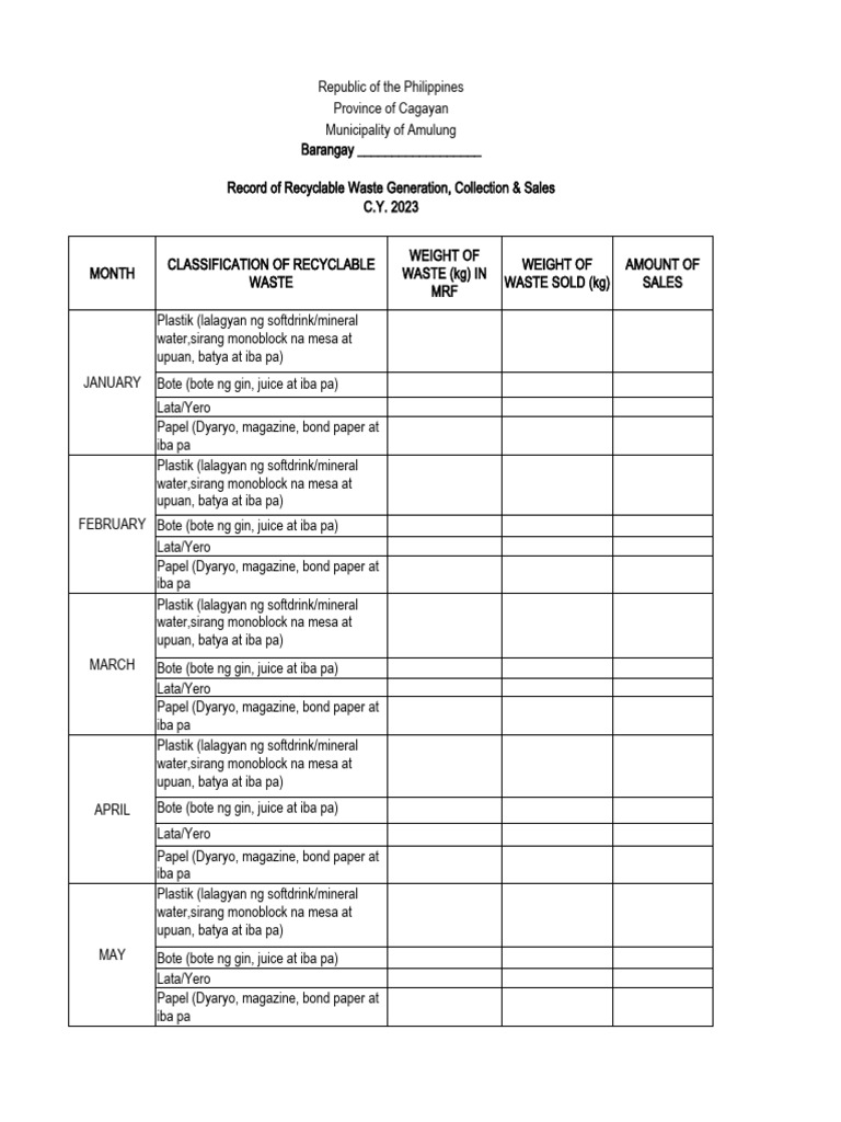 Barangay MRF Waste Report 2023 | PDF | Natural Materials | Waste